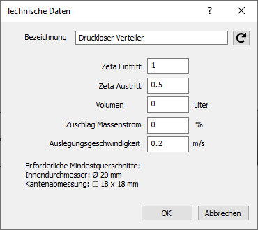 Technische Daten Druckloser Verteiler Linear Revit