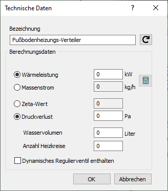 Dialog Technische Daten Verteiler Linear Revit