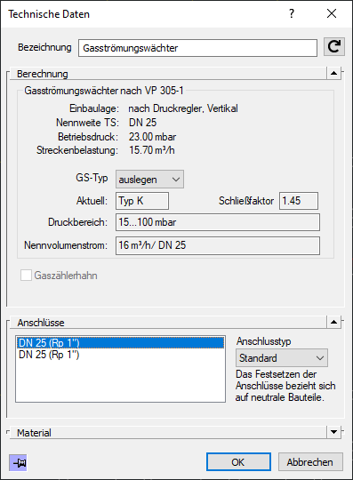 Technische Daten Gasstromwächter Linear Revit