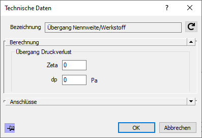 Dialog Technische Daten Übergang Linear Revit