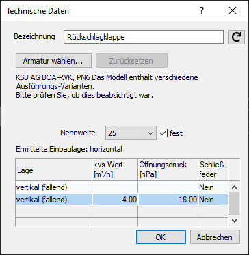 Technische Daten Dialog Linear Revit