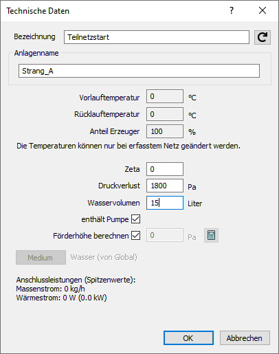 Technische Daten Teilnetzstart Linear Revit