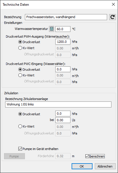 Dialog Technische Daten Linear Revit