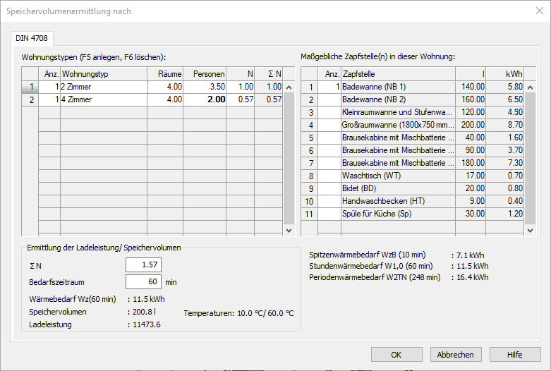 Speichervolumenermittlung Dialog Linear Revit