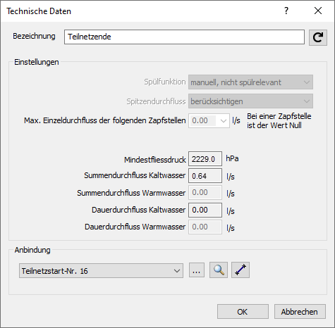 Dialog Technische Daten Linear Revit