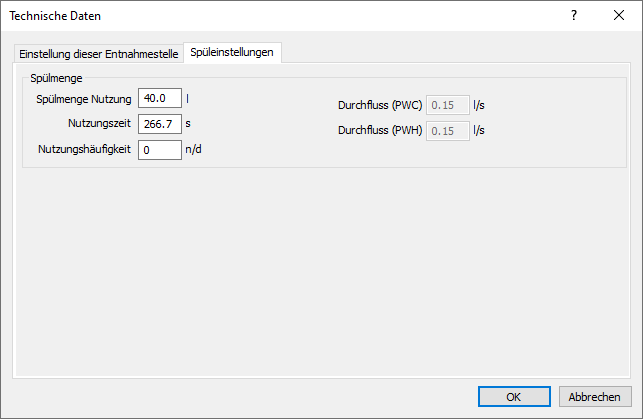 Spüleinstellungen Entnahmestelle Linear Revit