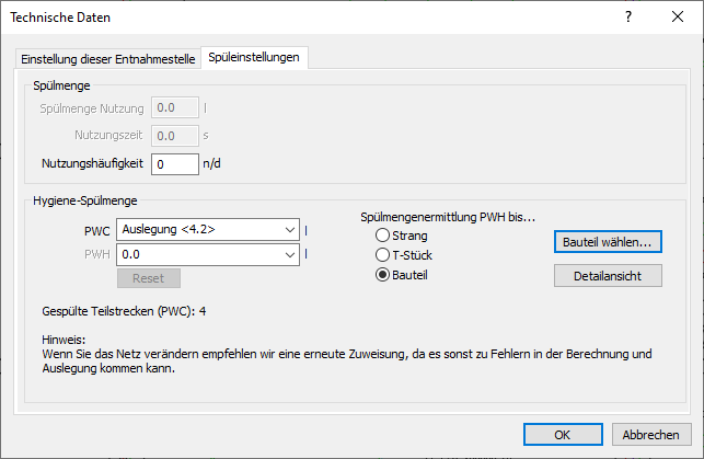Spüleinstellungen Entnahmestelle Linear Revit