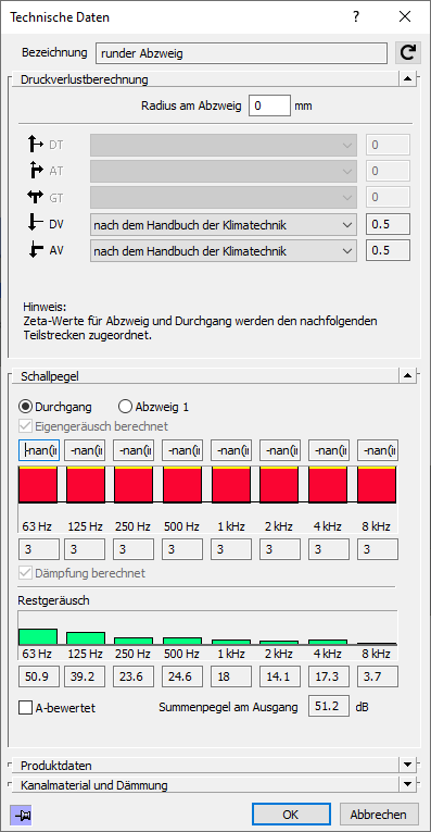 Dialog Technische Daten Linear Revit