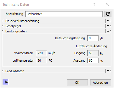 Dialog Technische Daten Linear Revit