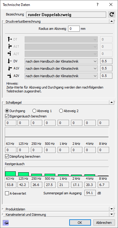 Dialog Technische Daten Linear Revit