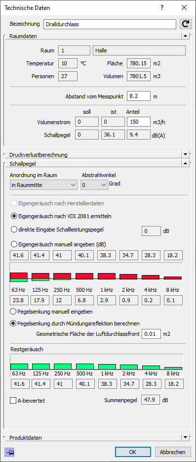 Dialog Technische Daten Linear Revit