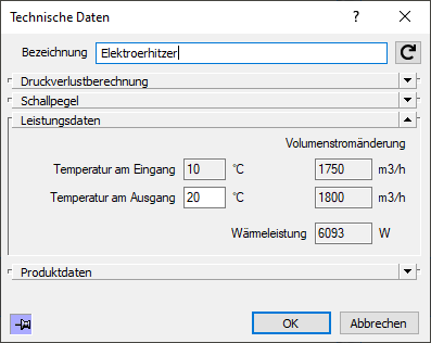 Dialog Technische Daten Linear Revit