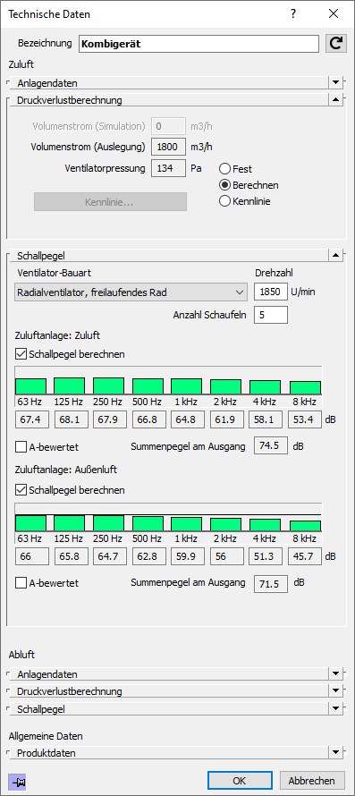 Dialog Technische Daten Linear Revit