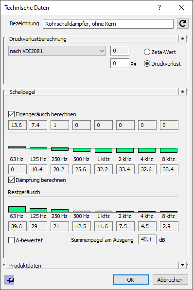 Dialog Technische Daten Linear Revit