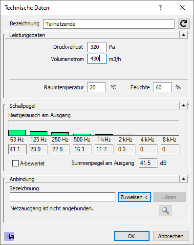 Dialog Technische Daten Teilnetz Linear Revit