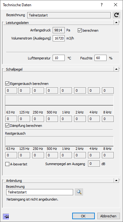 Dialog Technische Daten Teilnetz Linear Revit