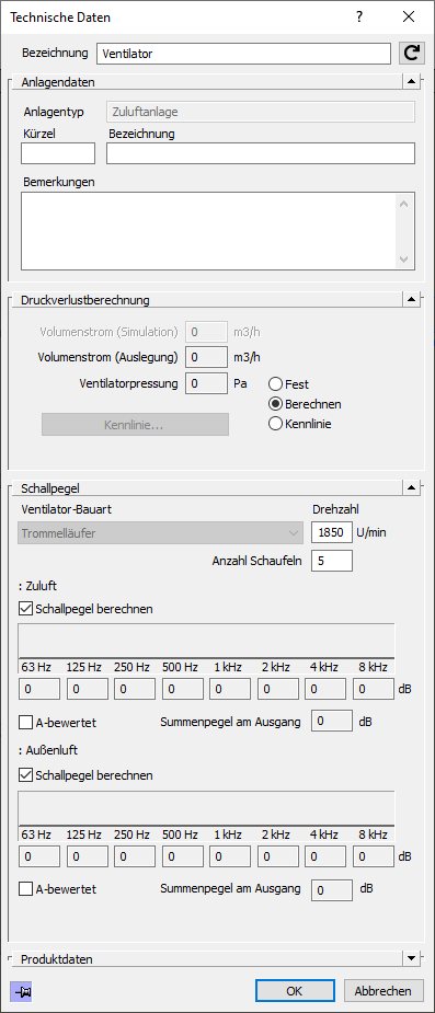 Dialog Technische Daten Linear Revit