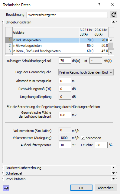 Dialog Technische Daten Linear Revit