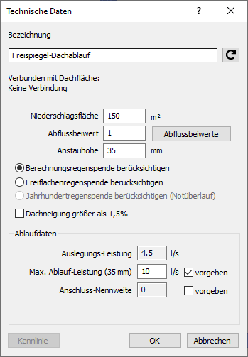 Dialog Technische Daten Linear Revit