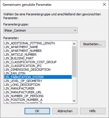 Dialog Gemeinsam genutzte Parameter Linear Revit