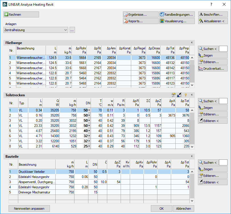 Dialog Linear Berechnung Analyse