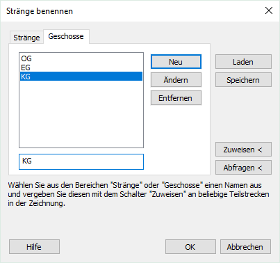Dialog Stränge benennen Linear Revit