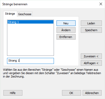 Stränge benennen Dialog