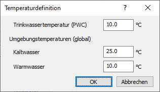 Temperaturdefinitionen Dialog Linear