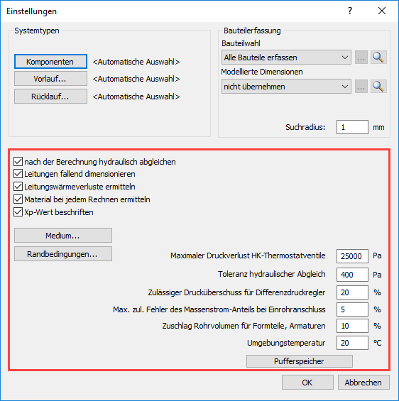 Einstellungen Linear Revit Dialog