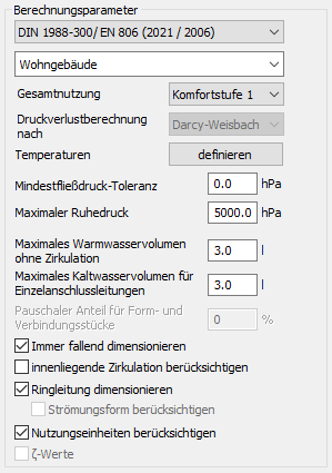Berechnungsparameter Bereich Linear