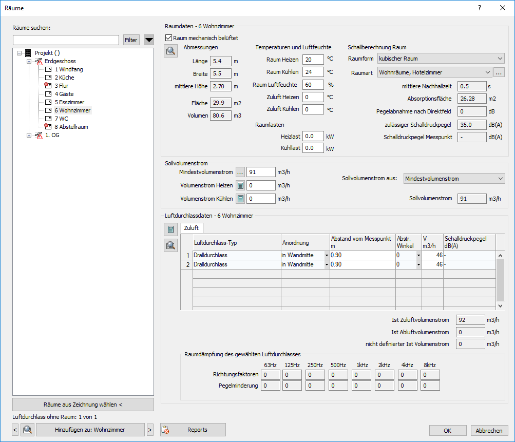 Dialog Räume Bogen Linear Revit