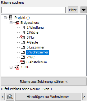Räume suchen Raumübersicht Linear Revit