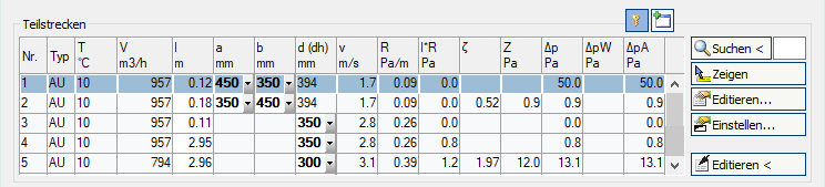 Tabelle Teilstrecken Berechnung Revit