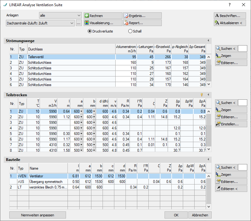 Berechnungsdialog Analyse Linear Revit