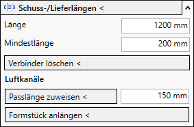 Schusslängen Lieferlängen Menü Linear Revit