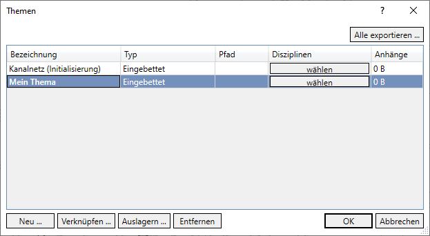 Themen Dialog Linear Revit