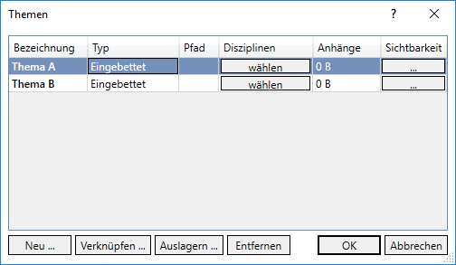 Dialog Themen Linear Revit