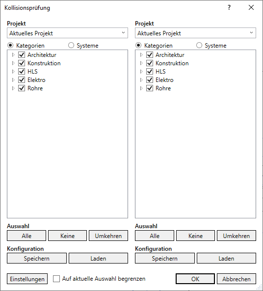 Dialog Kollisionsprüfung Linear Revit
