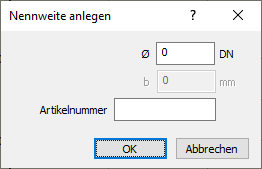 Dialog Nennweite anlegen Linear Revit