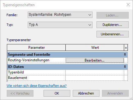Typeneigenschaften Linear Revit