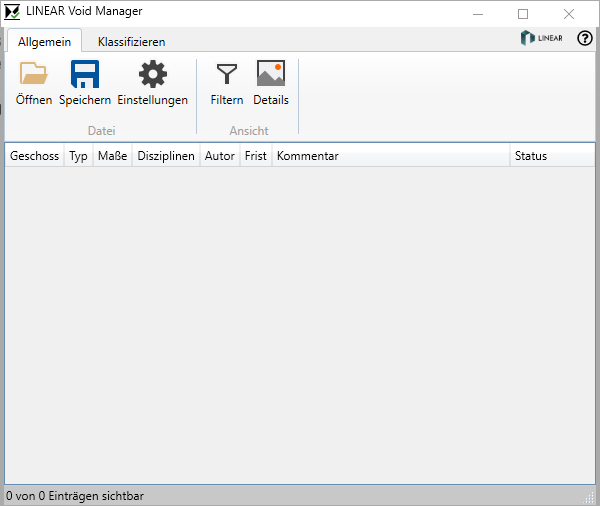Tab Allgemein Linear Void Manager