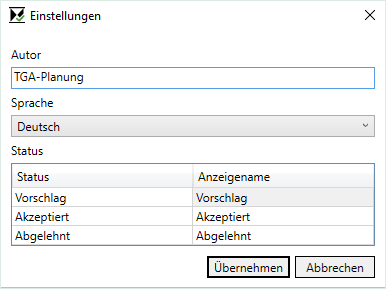 Dialog Einstellungen Linear Void Manager