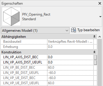 Eigenschaften Öffnung Linear Revit