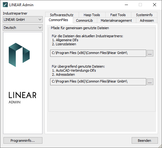 Common Files Tab Linear Admin