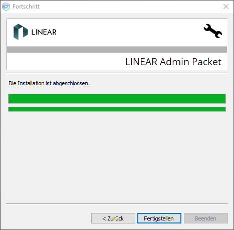 Dialog Fortschritt Linear Admin