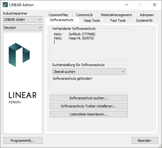 Softwareschutz Tab Linear Admin
