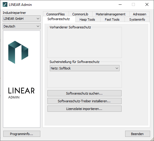 Softwareschutz Tab Linear Admin