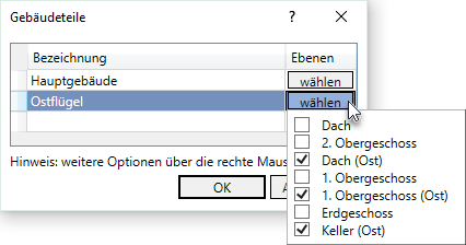 Gebäudeteile Dialog Linear Revit