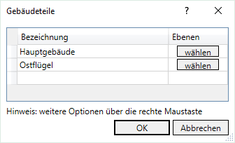Dialog Gebäudeteile Linear Revit