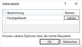Projekt Tab Gebäudeteile Dialog Linear Revit